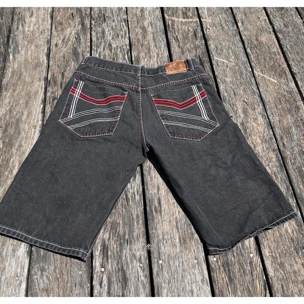 Vintage Chams Y2K Embroidery Black Jorts Jean Shorts 32x12